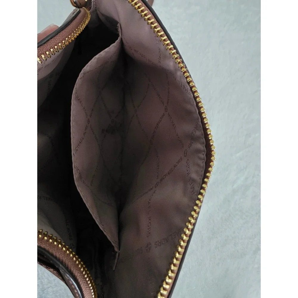 Michael Kors Brown Saffiano Leather Dome Crossbody Bag Gold Hardware